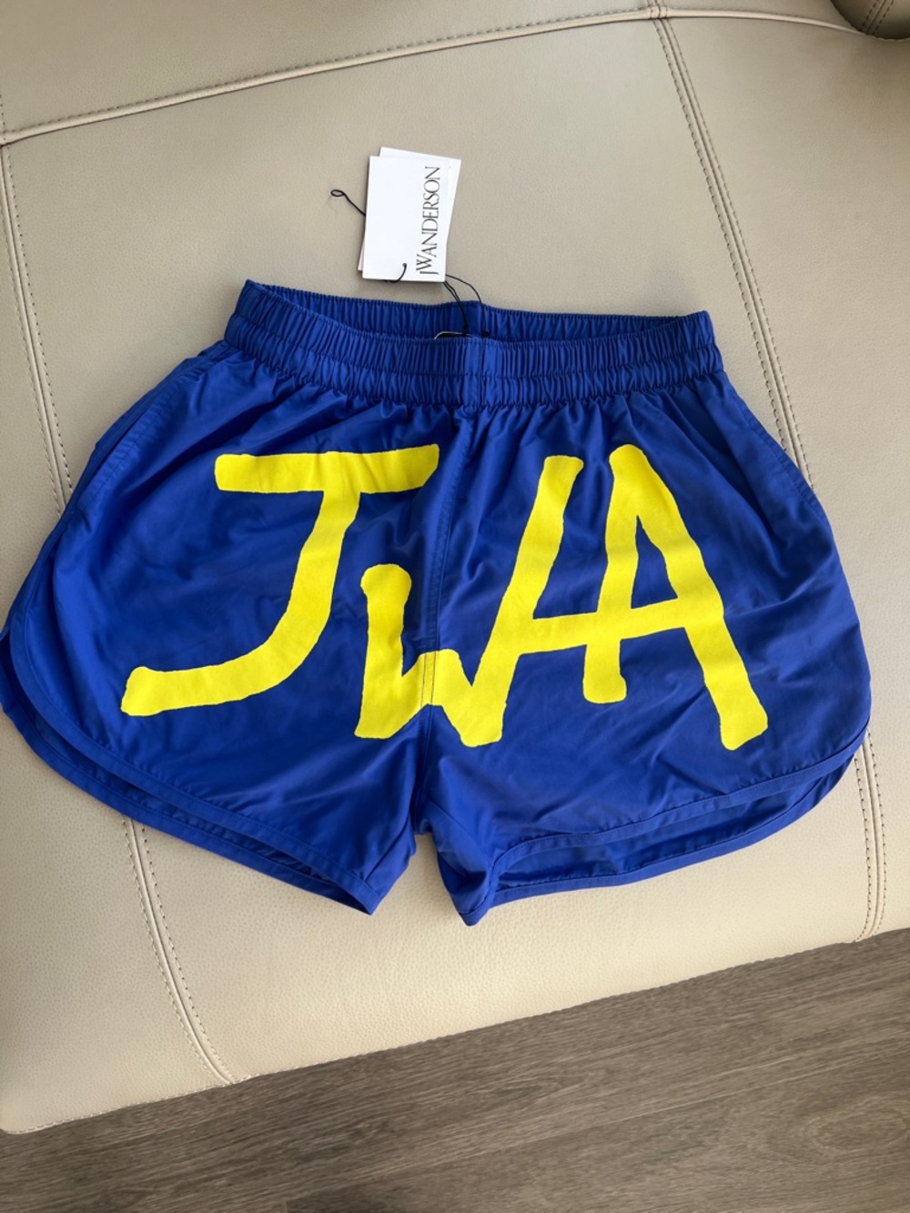 J.W. Anderson Royal Blue Athletic Shorts with Yellow Logo
